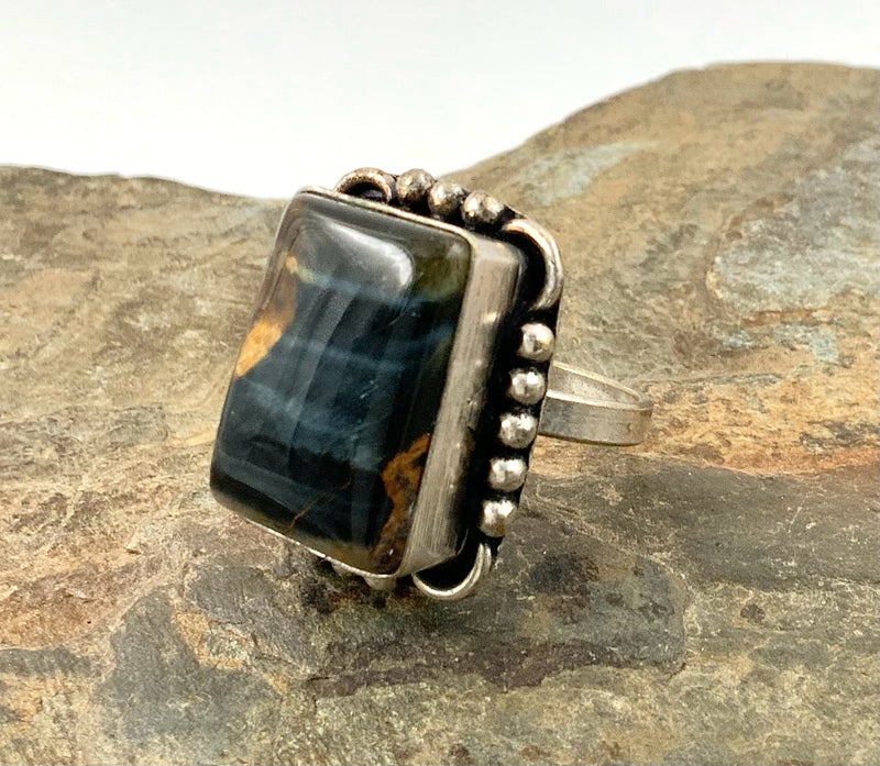 Silvertone Metal & Tiger's Eye Ring