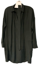 VINCE Black V-Neck L/S Belted Silk Dress