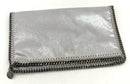 STELLA MCCARTNEY Silver Metallic Vegan Suede Chain Trim Falabella Clutch