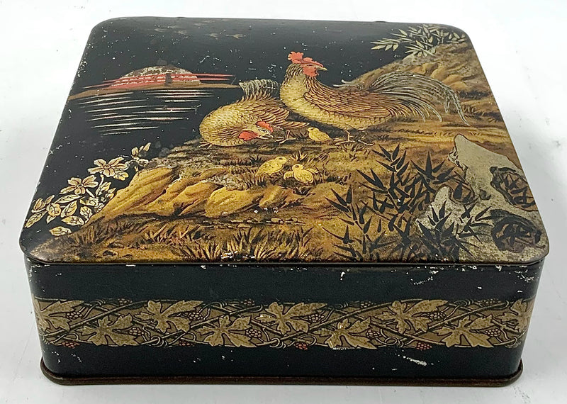 Antique English Biscuit Tin with Rooster Motif