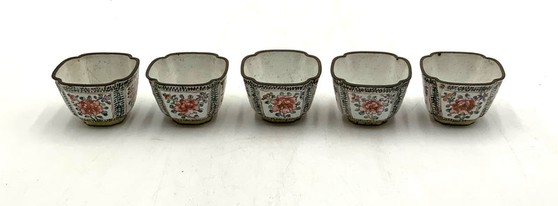 Set/5 Antique Enamel Over Copper Wine Cups