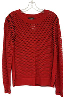 TRIBAL Red w/Black Stitching Open Weave L/S Sweater