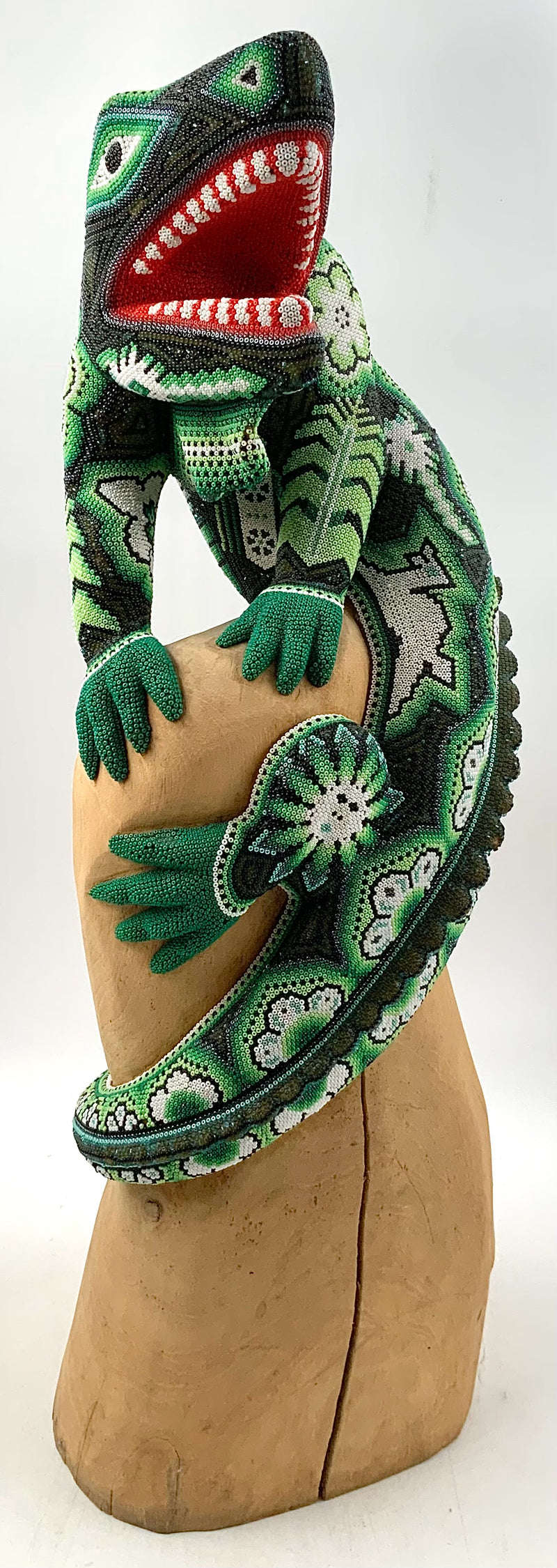 Carved Wood Mexican Iguana with Beaded Detail