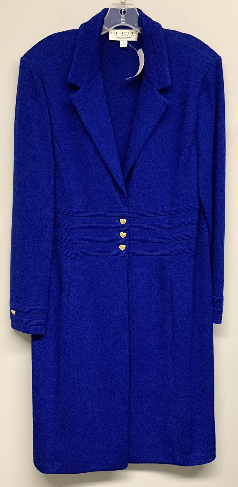 ST JOHN Royal Blue Knit Gold Heart Button Long Jacket