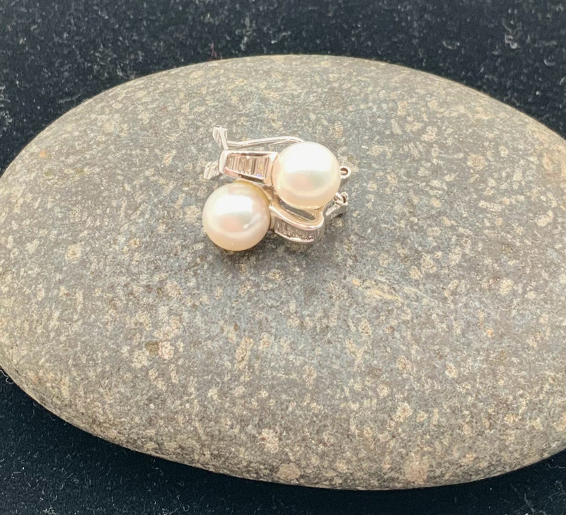 14kt White Gold, Cultured Pearl & Diamond Earrings