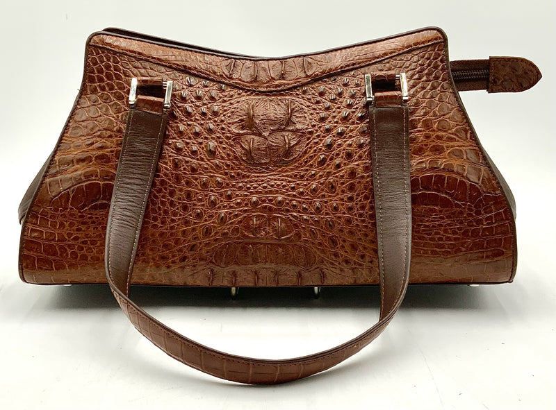 CROCODEE Brown Genuine Crocodile East West Shoulder Bag