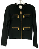 ST JOHN Black Knit Goldtone Tassel Accent L/S Top