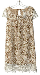 GLAM Nude w/White Lace Overlay Tie-Back Dress