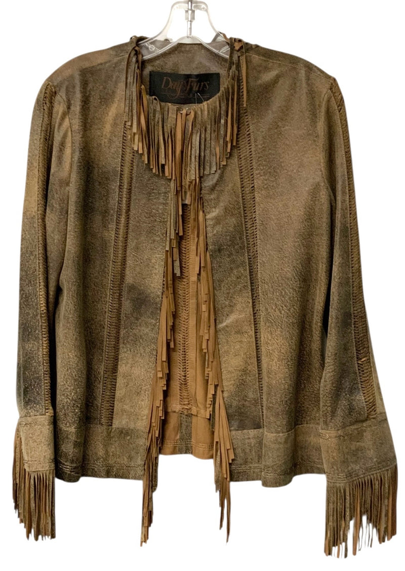 DAY FURS Vintage Walnut Distressed Leather Fringe Jacket