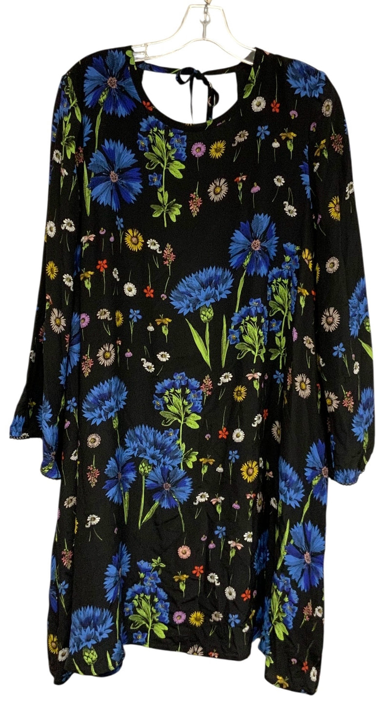 MAEVE Black/Blue/Multi Floral Tie Back Bell Sleeve Dress