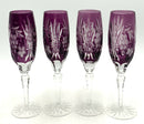 Set/4 Amethyst Cut To Clear Champagne Flutes