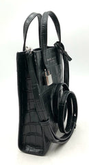 MARC JACOBS Black Embossed Leather Micro Tote Crossbody Bag