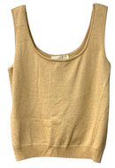ST JOHN Gold/Lurex Knit Scoop Neck S/L Shell