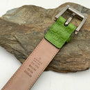 GUCCI Green Leather Debossed Signature Silvertone Buckle Belt 90cm