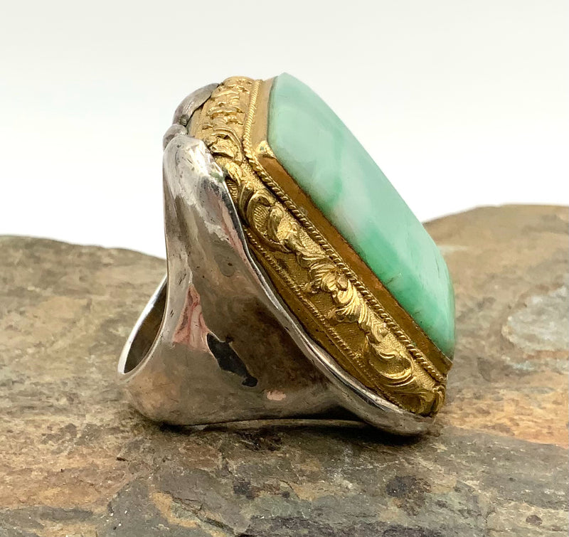 Sterling, Goldtone Metal & Jade Ring