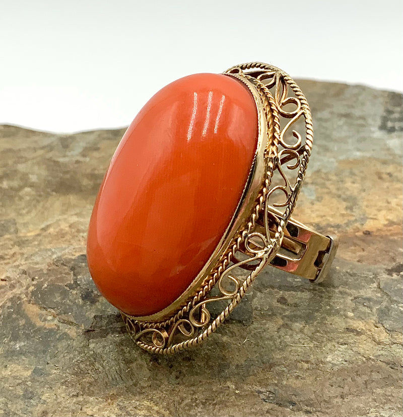 14kt Gold & Coral Filigree Style Ring