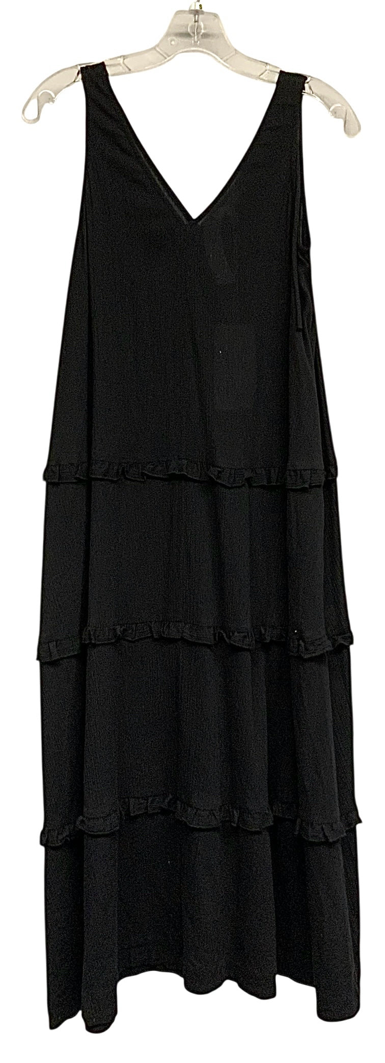 CALME Johnny Was Black Ruffle Tiered V-Neck S/L Dress