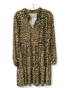 JUDE CONNALLY Black/Tan/Metallic Cheetah Print Ruffle Collar L/S Dress