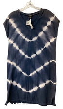 PURE AMICI Slate Blue/White Tie Dye Crinkle Cotton V-Neck Cap Sleeve Dress