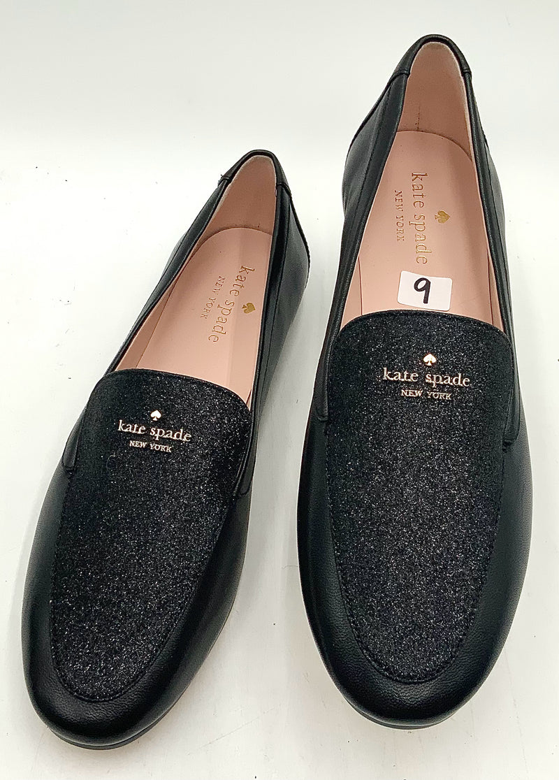 KATE SPADE Black Leather Glitter City Lights Loafers 9