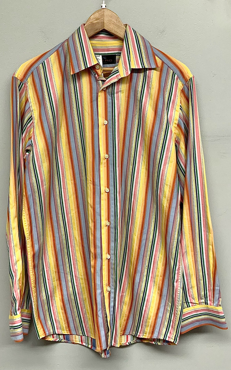 ETRO Yellow Multi Stripe L/S B/D Shirt Sz 38/M