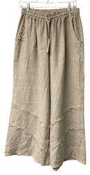 MILIO MILANO Natural Raw Edge Detail Drawstring Waist Cropped Line Pants