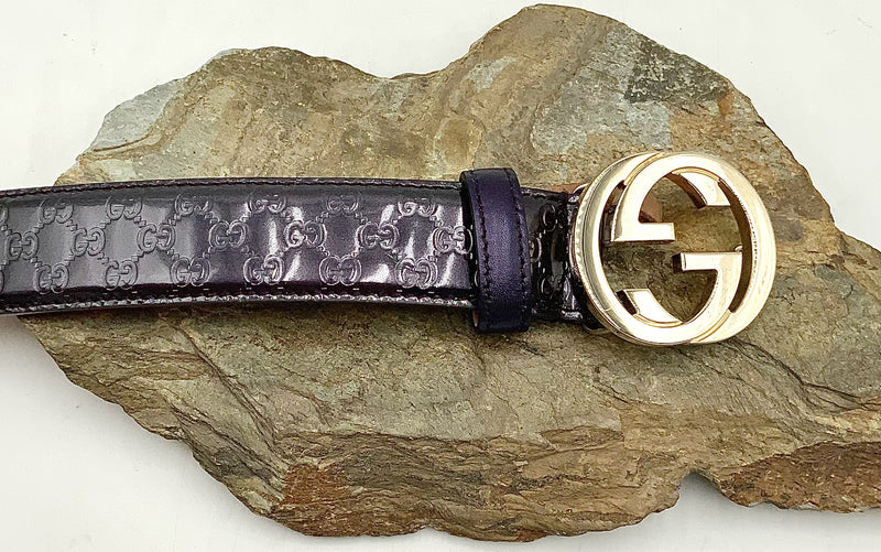 GUCCI Purple Patent Leather Debossed Signature Interlocking Buckle Belt 85cm
