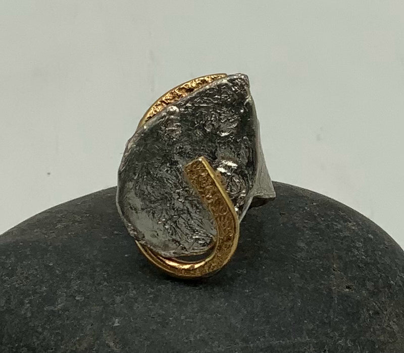 J. JANSEN 10kt Gold & Sterling Leaf Ring