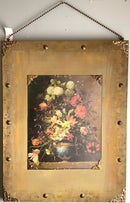 Pair of Floral Prints on Fabric With Metal Accents