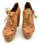 COCA COLA Clothing Tan Woven Leather Tassel Tie Wooden Platform H/H Shoes 8