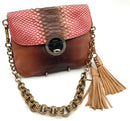 PRADA Brown Ombre Leather Pink Python Double Tassel Chain Strap Bag