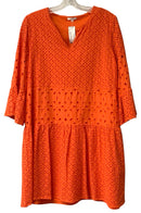 TYLER BOE Orange Eyelet V-Neck Bell Sleeve Dress
