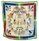 HERMES Vintage Lime Red Blue White Silk Panache Fantaisie Silk Scarf
