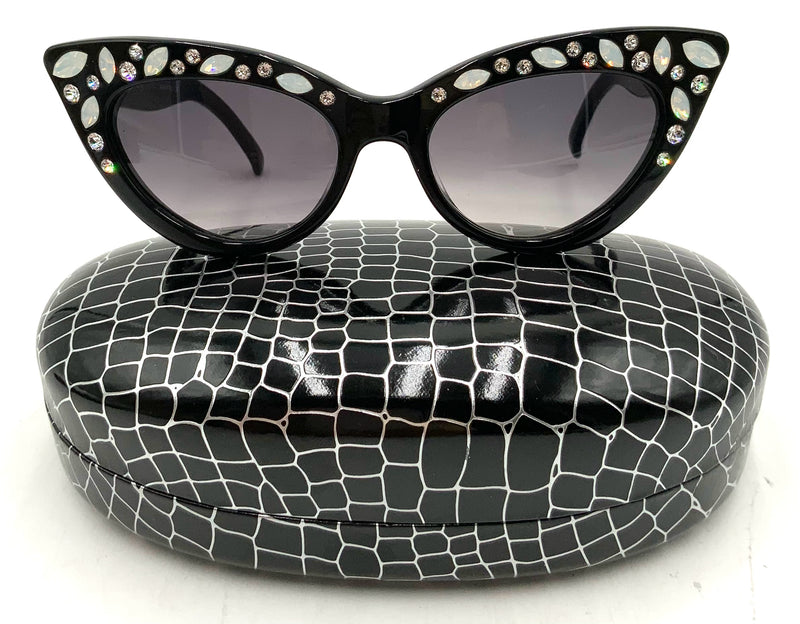 GERMANO GAMBINI Black Acetate Swarovski Crystal Lorelei Cat Eye Sunglasses