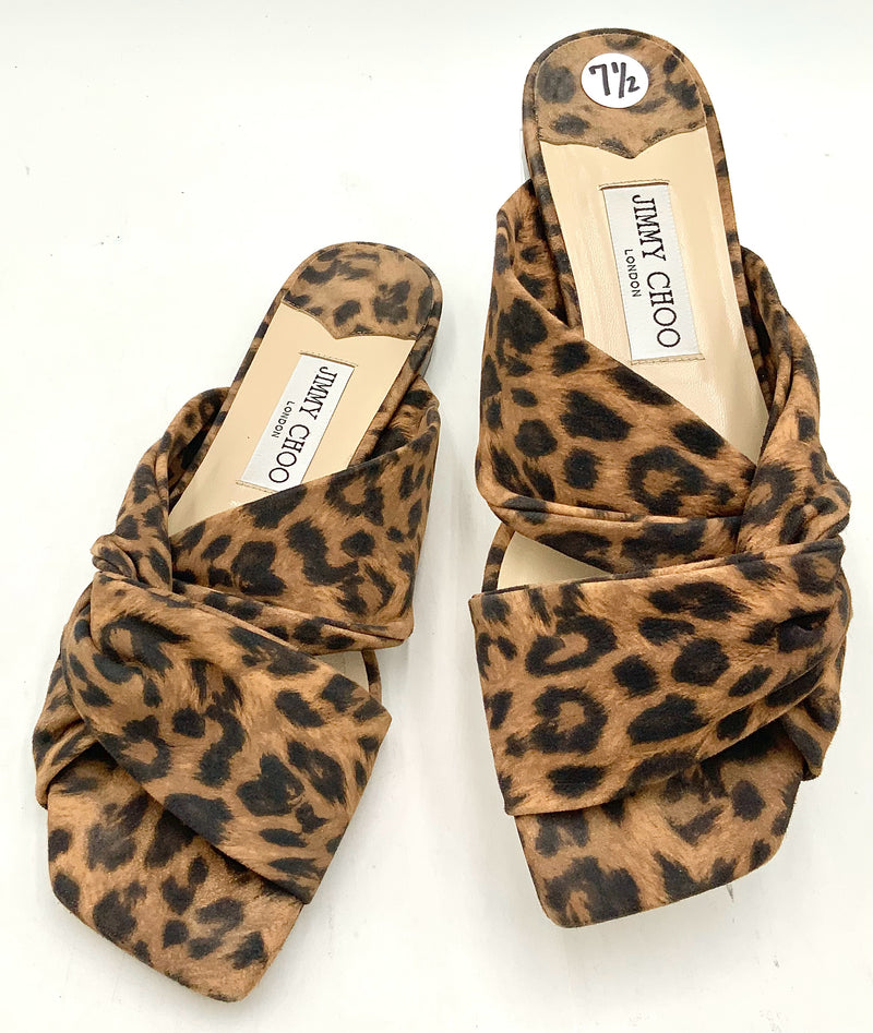 JIMMY CHOO Narisa Knotted Leopard-Print Flat Sandals 7.5