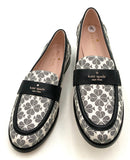 KATE SPADE Black Ivory Floral Logo Leather Trim Ruth Loafers 9