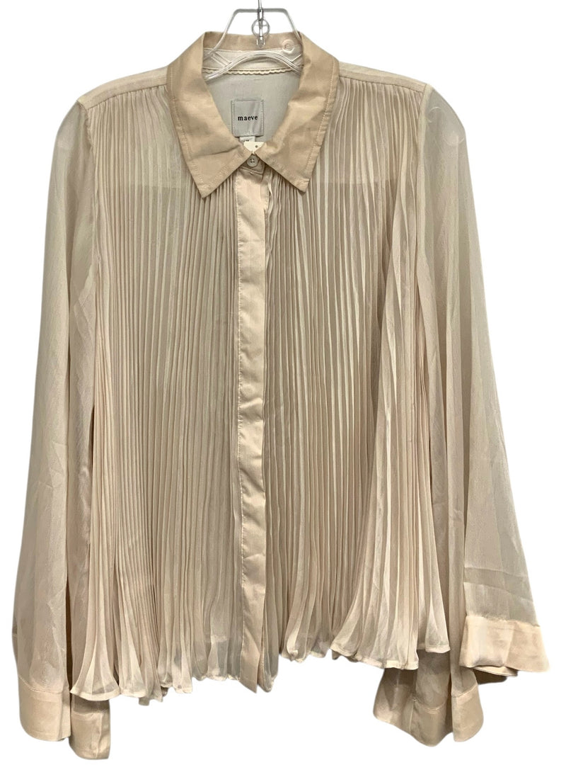 MAEVE Champagne Sheer Pleated Bell Sleeve B/D Top