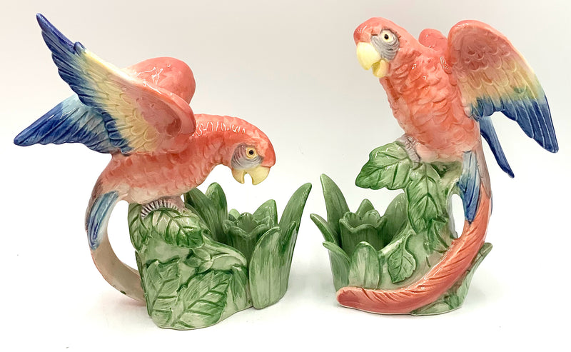 Pair of Fitz & Floyd Ceramic Macaw Candleholders