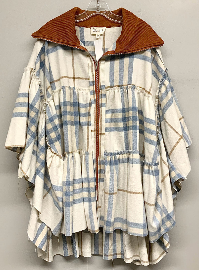 OLI & HALI Cream/Blue/Rust Plaid Batwing Jacket/Poncho