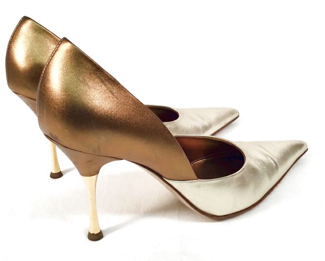 SERGIO ROSSI Bronze Gold Leather Gold Heel Pumps 8