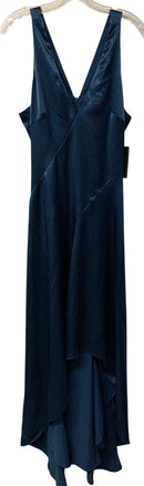 AIDAN MATTOX Twilight Blue Satin V Neck Bias Cut Hi Lo Dress