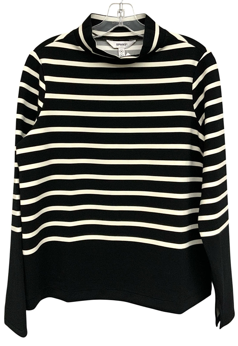 SPANX Black/White Stripe Mock Turtleneck L/S Top