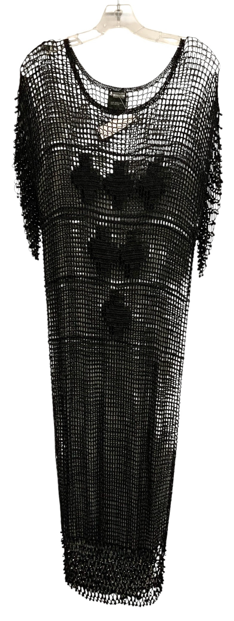 SHARMARK Vintage Black Crochet Net Beaded Slv Dress