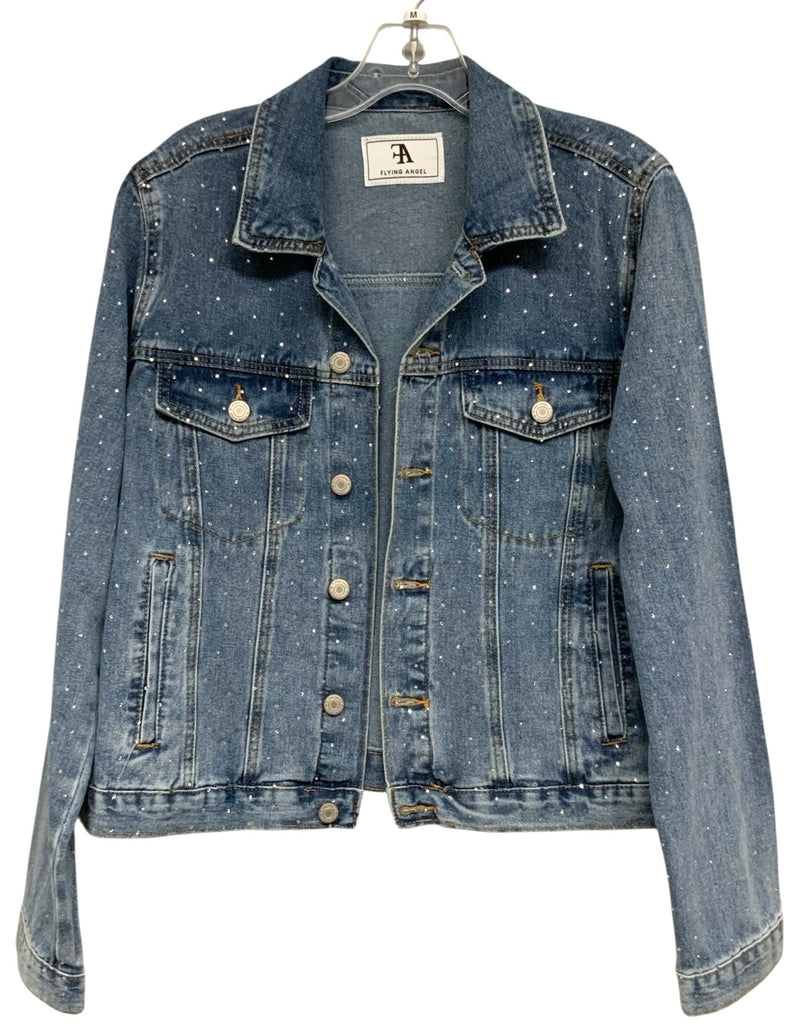 FLYING ANGEL Med Wash Rhinestone Denim Jacket