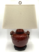 Pair of Oxblood Pottery Lamps with Square Shades