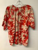 DYLAN Red/Tan Floral "Breezy Meadow" Ruffle Neck S/S B/D Top