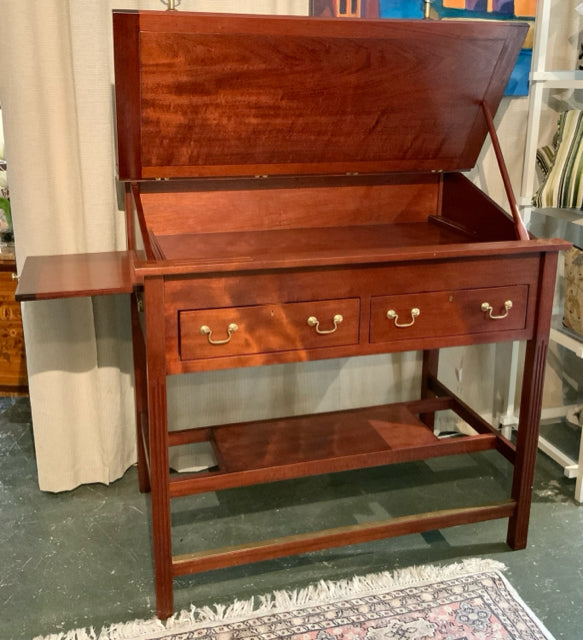 Wood Standing Desk with Slant Leather Top