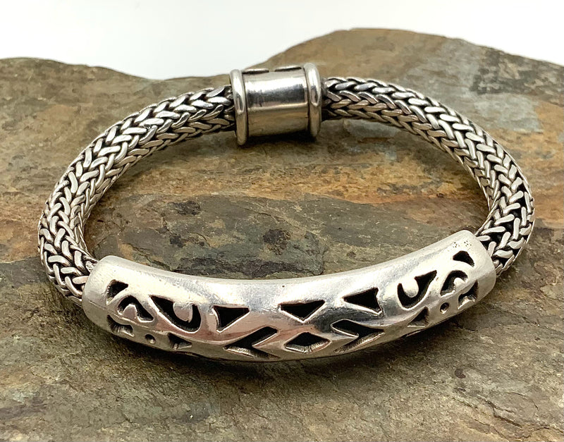 Sterling Bali-Style Woven Wheat-Style Chain Bracelet