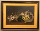 Antique Oil on Board of Pansies in Bowl