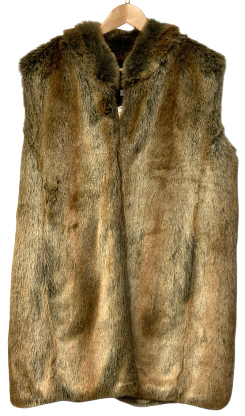 DONNA SALYERS Brown/Tan Faux Fur Long Vest